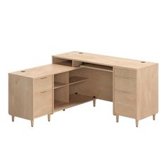 an office desk with two drawers and one shelf