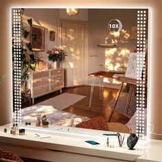 an image of a mirror with lights on it