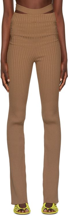 Rib knit stretch viscose and polyester-blend trousers. · Elasticized waistband · Cut-outs throughout Supplier color: Tan Ribbed Leggings, Virtual Closet, Winter 2024, Online Shopping Clothes, Straight Leg Pants, Luxury Streetwear, Trunk, Black Pants, Rib Knit