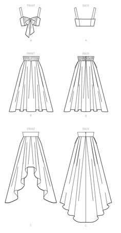 four different types of skirts with bows on the top, bottom and bottom part of each skirt