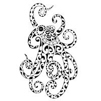 an intricately designed octopus is shown in black and white