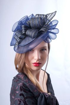 Navy fascinator hat Royal blue hat Kentucky derby Structured Crown Fascinator For Royal Ascot Races, Structured Crown Mini Hat For Kentucky Derby, Kentucky Derby Structured Crown Mini Hat, Elegant Blue Mini Hat With Structured Crown, Chic Blue Fascinator For Kentucky Derby, Chic Blue Fascinator For Races, Blue Headpiece For Kentucky Derby, Elegant Blue Headpiece For Kentucky Derby, Chic Blue Party Hat