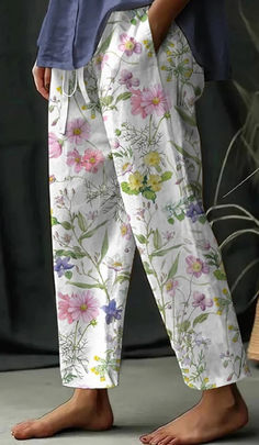 Shop now>>Women's Botanical Floral Design Loose Pocket Patchwork Casual Pants Night Suit For Women, Botanical Floral Prints, Jumpsuit Style, Lounge Pants Womens, American Fashion, Casual Jumpsuit, Draped Fabric, Jumpsuit Fashion