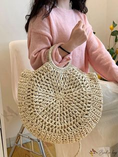 Bird in Bag - Womens Khaki Straw Beach Bag - Single-Sided Handheld Tote for Travel and Vacation Casual Sand-colored Shoulder Bag For Summer, Casual Sand Shoulder Bag For Summer, Beige Beachy Shoulder Bag, Trendy Cream Beach Bag For Beach Season, White Crochet Bag For Beach Season, Lightweight White Beach Bag For Summer, White Large Capacity Straw Bag For Day Out, White Handheld Crochet Bag For Beach, Cream Bag For Summer Vacation