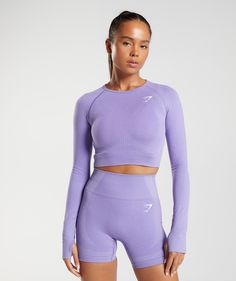 Gymshark Vital Seamless 2.0 Crop Top - Digital Violet Marl | Gymshark Gymshark Vital Seamless, Gymshark Women, Cropped Tops, Long Crop Top, Be Cool, Seamless Leggings, Time Out, Body Fit, Gym Outfit