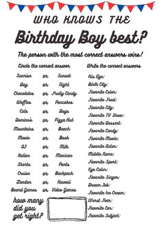 "Get ready to have some fun with our \"Who Knows the Birthday Boy Best\" quiz! With this customizable invitation, you'll receive a link to an editable Canva template that you can personalize to your liking. If you're happy with the design as is, simply download the PDF and start using it right away. No need to access Canva unless you want to change the answers. This activity is perfect for getting to know your friends and family in a playful way. So why wait? Get your invitation today and let th Quince Party Games, Things To Do For Your 14th Birthday Party Ideas, Birthday Activities For Teenagers, Birthday Party Ideas For Teenagers 15, Quince Activities, Sweet 16 Activities Things To Do, Bday Party Ideas Teenagers, Father's Day Games, Fun Sleepover Games