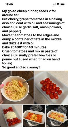 the instructions for how to make pasta with tomatoes and other ingredients are shown in pictures