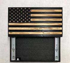 American Flag Gun Box with Magnetic Lock Woodcraft Ideas, Concealment Flag, Secret Hiding Spots, Flag Ideas, Concealment Furniture, Gear Room, Marine Gifts, Flag Diy, Beautiful Stars