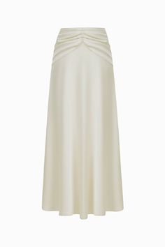 This skirt is the perfect addition to any wardrobe. Crafted from lightweight and luxurious silk satin, this skirt is designed for a flattering fit and flare silhouette and features a luxe draped detail for extra movement and style. Luxury Flowy Draped Skirt, Luxury Draped Flowy Skirt, Luxury Flowy Dress With Flared Skirt, Luxury Spring Draped Flared Skirt, Luxury Satin Flowy Skirt, White Silk Wrap Skirt, Luxury Elegant Draped Mini Skirt, Luxury Flared Draped Skirt, Satin Bell Skirt