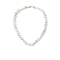 Elegant and timeless, our pearl beaded necklace exudes sophistication and grace. Whether worn alone or paired with your favorite charms, this piece allows you to allowing you to create a look that is uniquely yours. Available in 14K Yellow Gold Pearl size = approximately 8.5mm - 9.5mm each Length = 16in Refined White Pearl Necklace With Pearl Charm, White Pearl Charm Gold-plated Necklaces, Refined Yellow Gold Pearl Necklace With Charm, Dainty Gold-plated Yellow Pearl Necklace, Gold-plated Pearl Necklace With Yellow Gold Pearl Charm, Diamond Shop, Band Bracelet, Diamond Cocktail Rings, Tennis Necklace