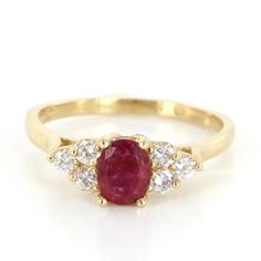 "Vintage Cocktail Ring Overview: Offered for sale is a truly superb vintage small cocktail or right hand ring, crafted in 14 karat yellow gold. The mount features one oval shape mixed cut natural ruby totaling an estimated .70 carat. Dark red in color, noticeably included, good cut, African origin, heated. Six approx. full cut round diamonds totaling an estimated .30 carat. Appraisal certificate included. Estimated Selling Price New: $1,375.00. A beautifully made ring in excellent original condi Gia Certified Oval Ruby Ring, Classic Yellow Gold Ruby Ring Gia Certified, Classic Yellow Gold Gia Certified Ruby Ring, Classic Red Oval Diamond Ring, Heirloom Oval Ruby Ring Gia Certified, Heirloom Oval Gia Certified Ruby Ring, Gia Certified Heirloom Oval Ruby Ring, Timeless Gold Oval Ruby Ring, Fine Jewelry Gold Ruby Ring Gia Certified