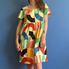 The Billie Dress is a prairie-style dress, featuring a flattering square neckline, short sleeves, loose fit, and the perfect length. Its airy fit mixed with the bold bright print makes it a comfortable everyday statement piece that can be dressed up or dressed down for any occasion. Hand sewn 100% Linen Cotton Printed with high-quality eco-friendly ink ***PLEASE READ BEFORE PURCHASE*** Please note that this garment is made to order, and production times can take up to two months. We recommend ch Modest Mom, Childs Play, Floaty Dress, Summer Fashion Dresses, Prairie Style, Summer Outfit Inspiration, Basic Dress, Dressed Down, Colorful Fashion