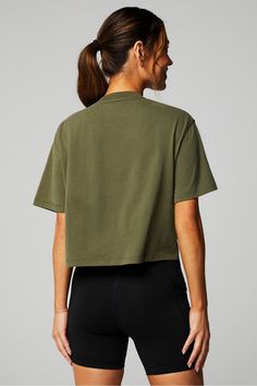 100% Cotton Boxy Tee Fabletics green female Activewear >> Womens >> Tops >> Short Sleeve T-Shirts >> Short-Sleeve Top 100% Cotton regular Everyday/Lounge/Training Boxy Relaxed Cropped T-shirt For Everyday, Cheap Boxy Cropped Cotton T-shirt, Boxy Fit Cropped Cotton T-shirt, Cropped Boxy Cotton T-shirt, Green Boxy Fit Cotton T-shirt, Boxy Tee, Active Wear For Women, Cotton Tee, Short Sleeves Tops