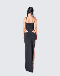 Carrie Black Cut Out Dress Fitted Maxi Dress With Cut-out Waist For Date Night, Fitted Party Dress With Cutout Back, Black Maxi Dress With Cut-out Waist For Evening, Fitted Cutout Maxi Dress, Fitted Maxi Dress With Cutout, Chic Bodycon Dress With Cut-out Waist For Date Night, Fitted Maxi Dress With Cut-out Waist For Night Out, Fitted Dress With Side Cutouts For Night Out, Fitted Black Maxi Dress With Cutout Back