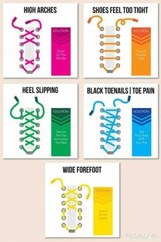 four different types of shoe laces are shown in this graphic diagram, which shows how to