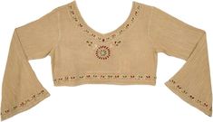 Beige soft long sleeve crop top with floral design red and green embroidery, It comes in three sizes, and is loose fit with a boat neck that highlights the neckline. The top`s fabric is soft rayon with an exquisite washed look and feel. #tlb #beachwrap #bohemianfashion #Handmade #BohemianTop Summer Long Sleeve Embroidered Top, Fitted Long Sleeve Tops For Festive Occasions, Traditional Long Sleeve Tops For Fall, Casual Embroidered Cropped Blouse, Fitted Long Sleeve Peasant Top For Festival, Casual Cropped Embroidered Blouse, Festival Crew Neck Crop Top, Long Sleeve Cotton Embroidered Top, Red Long Sleeve Cotton Crop Top