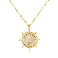 PRICES MAY VARY. ⛵GOLD RUDDER PENDANT NECKLACE⛵This gold round rudder pendant necklace is a fine piece of jewelry, renowned for its unique design and exquisite craftsmanship. The pendant features a classic cable chain, giving the entire necklace a stylish and elegant look. The pendant itself is a circular rudder shape, engraved with a sailing ship and adorned with seagulls. This design is not only beautiful but also imbued with a maritime spirit, making it a captivating accessory. ⛵TRENDY SAILBO Round Medallion Necklace With Gold Chain As Gift, Gift Medallion Necklace With Gold Chain, Gift Round Medallion Necklace With Gold Chain, Gold Tarnish Resistant Chain Necklace, Gold Tarnish-resistant Chain Necklace, Gold Medallion Locket Necklace With Lobster Clasp, Gold Medallion Necklace With Lobster Clasp As Gift, Gold Medallion Necklace With Lobster Clasp, Gold Tarnish-resistant Round Medallion Necklace