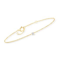 Ross-Simons - Diamond-Accented Station Bracelet in 14kt Yellow Gold. 7". RS Pure. Delicate, pretty and on-trend for creating a look that's pure style and all you. Add a touch of sparkle to your go-to stack with this dainty bracelet! Ideal for those with minimalistic fashion preferences, this simple 14kt yellow gold bracelet features a single diamond accent stationed at the center of a small cable chain. Includes 1" extender. Springring clasp, diamond-accented station bracelet. Diamond birthstone Classic Gold Diamond Name Bracelet, Formal Gold Chain Bracelet With Brilliant Cut, Yellow Gold Round Name Bracelet In Fine Jewelry Style, Yellow Gold Name Bracelet Fine Jewelry, Classic Gold Diamond Bracelet With Single Diamond, Classic Gold Diamond Bracelet With Single Stone, Classic Gold Bracelet With Single Diamond For Formal Occasions, Formal 14k Gold Chain Bracelet With Single Diamond, Formal Chain Bracelet With Single Diamond