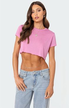 This cropped t shirt gives a cute twist on a closet staple. With its cool raw hem, it's a versatile piece that adds a fresh touch to any outfit. T shirtCropped fitRaw hem detailPolyester, RayonModel wears size SModel height is 5'8Item care: Machine wash at maximum 30ºC, do not bleach, do not tumble dry, iron at a maximum of 110ºC, do not dry clean. Edikted Womens Seville Cropped T-Shirt - Pink size XL Visionary Fashion, Crop T Shirt, Swimwear Dress, School Fits, Cropped T Shirt, Pant Shirt, Crop Tshirt, Seville, Skirted Swimwear