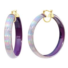 Rave Lucite Hoops in Purple Iridescent Accessories, Iridescent Design, Accessories Png, Lucite Earrings, Rainbow Iridescent, September Birthstone Jewelry, Skate Style, 90s Baby, Purple Jewelry