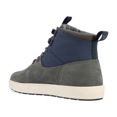 The Wasatch sneaker boot from Territory is certain to become your new go-to. Genuine leather materials with two-tone embellishments shape this high-top design which is supported by a flexible yet durable EVA/rubber hybrid outsole. A lace-up fastening ensures a secure fit while an 8 mm Tru Comfort Foam� insole with a padded collar provides superior support. Leather Material, Sneaker Boots, High Tops, Genuine Leather, Lace Up, Tops Designs, Boots, Leather