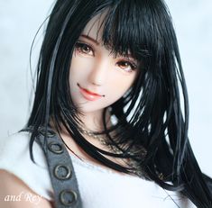 a woman with long black hair is posing for the camera