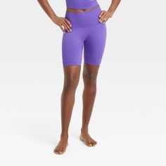 Why we're ALL IN: High-rise bike shorts feature a ribbed design and a solid color for versatile wear. Crafted from soft and stretchy moisture-wicking fabric for comfortable wear, the flat-seam shorts in an athletic fit are great for sports or other outdoor activities. All in Motion™: Inspiring the potential in every body. Solid Above Knee Yoga Activewear, Short Seamless Fabric Activewear, Solid Above Knee Athletic Shorts For Workout, Solid Stretch Seamless Biker Shorts, Solid Seamless Mid-thigh Biker Shorts, Solid Color Above Knee Athletic Shorts For Workout, Seamless Mid-thigh Biker Shorts, Compressive Seamless Biker Shorts For Yoga, Solid Above Knee Moisture-wicking Activewear