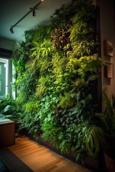 a living room wall with plants growing on it