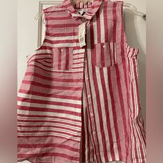 Brand New With Tags. This Striped Button Up Top Is Sleeveless. Great For A Casual Top Or A Cute Cover Up To The Pool Or Hot Tub. Red Button-up Tops For The Beach, Red Sleeveless Top With Button Closure, Red Cotton Top With Vertical Stripes, Red Cotton Top With Striped Collar, Cotton Button-up Tops With Vertical Stripes, Relaxed Fit Striped Cuff Button-up Top, Cute Coverups, Cotton Button-up Top With Contrast Stripes, Women's Button Down Shirt