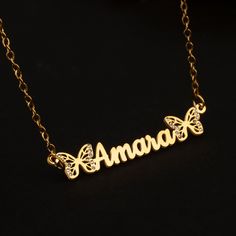 This necklace can be customized with your own name and handwriting, crafted from stainless steel with 18K gold plating. This personalized gift is a perfect choice for yourself or your loved ones. The necklace is meticulously handcrafted, ensuring both quality and style. It is fade-resistant, colorfast, and waterproof, made with high-quality materials and meticulous attention to detail. Key Features: Custom Butterfly Name Necklace: A delicate and trendy necklace personalized with your own name. D Customizable Gold Charm Necklace For Birthday, Gold Customized Charm Necklaces For Personalized Gifts, Gold Charm Necklace With Custom Name For Birthday, Gold-plated Name Necklace As Gift, Gold Charm Necklace For Birthday With Custom Name, Gold Plated Name Necklace As Gift, Customized Gold Charm Necklace For Personalized Gift, Custom Gold Necklace For Personalized Gift, Customized Gold Necklace For Personalized Gift