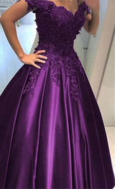 Royal Purple Ball Gown, Purple Sparkly Prom Dress, Dark Purple Prom Dress, Purple Prom Dresses, Lace Top Wedding, Blue Convertible, Prom Dresses Off The Shoulder, Purple Long Dress, Couples Outfits