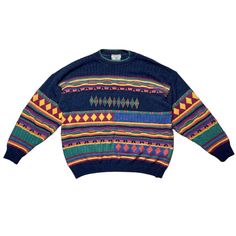 Vintage 90s The Sweater Shop Coogi Style Multicolour Knit Sweater / Vintage Cable Knit Coogi Style Sweater / Y2K Sweater / Hiphop Clothing Size : L Colour : Multi Colour Condition : Gently Used 👋🏻 Hello, Please follow my shop 🔥Price drop everyday, offer accepted If you like this item please 🖤 DESCRIPTION Measurements :  Pit to Pit : 23" inches Length : 25" inches Sleev Length: 20" inches Description : - Sweater is in a good condition - Shirt got a hole at back side as following picture - No Retro Crew Neck Jacquard Knit Sweater, Vintage Patterned Crew Neck Sweater, Retro Multicolor Knit Sweater, Retro Patterned Crew Neck Sweater, Retro Multicolor Winter Sweater, Multicolor Retro Winter Sweater, Vintage Multicolor Jacquard Knit Sweater, Vintage Multicolor Knit Sweater, 90s Multicolor Sweater For Winter