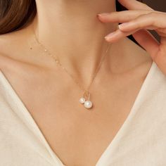 COCOKIM Embellished Series Double Pearl Mom Necklace - floysun Classic Pearl Necklace, M Necklace, Charm Pendant Necklace, Mom Necklace, Chain Pendant, Pearl Pendant, Chain Pendants, Charm Pendant, Freshwater Pearls