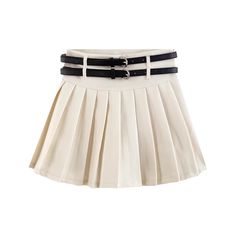 Mini pleated skirt with a thick waistband, two sets of belt loops and concealed side zipper. Two skinny belts included. Lined with safety shorts. S: 24.5" waist, 15.5" lengthM: 26" waist, 15.5" lengthL: 27.5" waist, 16" lengthXL: 29" waist, 16" length Fitted Belted Mini Length Shorts, Fitted Belted Mini Shorts, Fitted Mini Length Belted Shorts, Belted Fitted Mini Shorts, High Waist Fitted Belted Pleated Skirt, Fitted High Waist Belted Pleated Skirt, Spring High-waist Skort With Belt, High Waist Belted Skort For Spring, High Waist Skort With Belt For Spring