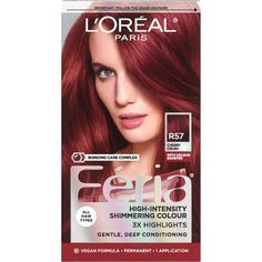 With L'Oreal Feria permanent hair color, what you see is the shimmer. Multi-Faceted shimmering color with 3X highlights delivers intensified, brilliant results. Inspired by fashion, Feria offers a twist on the traditional and gives edgy hair color - from bright red, platinum blonde, rose gold, metallic brown, to blue black hair color, these hair dye kits will transform your hair. Feria's prismatic color spectrum is custom-blended by L'Oreal master colorists for bold, head-turning shades – no app Feria Hair Color, Blue Black Hair Color, Edgy Hair Color, Blue Black Hair, Cherry Crush, Weak Hair, Dyed Red Hair, Black Hair Color, Hair Color Shades