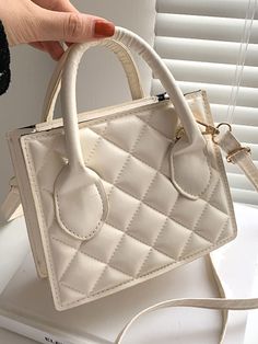 Solid Quilted Satchel Bag  - Women Satchels Adjustable Bag, Celine Luggage Bag, Givency Antigona Bag, Types Of Bag, Satchel Bag, Square Quilt, Square Bag, Olivia Mark, Satchel Bags