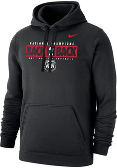 Put your Bulldogs spirit on display in this Georgia Bulldogs Long Sleeve Hoodie! You'll be cozy on game day in this Bulldogs Mens Black 2022 National Champions Hooded Sweatshirt. This Bulldogs Long Sleeve Hoodie features a screen print Georgias Bulldogs National Champions graphic on front chest. Wear your Georgia Bulldogs spirit with pride in this great Mens Hooded Sweatshirt! Soft brushed fleece, Tapered sleeves, Team color drawstrings on hood, Front kangaroo pocket, Center front team graphic, Black Fleece Hoodie For Game Day, Black Hoodie With Drawstring Hood For Game Day, Fleece Sweatshirt With Drawstring Hood For Sports, Fleece Hoodie With Drawstring Hood For Sports Events, Fleece Hoodie With Kangaroo Pocket For Sports Season, Sports Fan Apparel Sweatshirt With Drawstring Hood, Game Day Fleece Hoodie With Team Logo, Fleece Hoodie With Team Logo For Game Day, Sports Fan Apparel Sweatshirt With Kangaroo Pocket