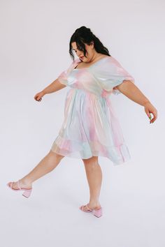 Head In The Clouds Dress - One Loved Babe Exclusive Rainbow Pastel Dress, Soft Rainbow Dress, Plus Size Eras Tour Outfits, Whimsical Rainbow Birthday Dress, Pastel Rainbow Sequin Dress, Whimsical Rainbow Princess Dress For Dress-up, Pastel Dress, Rainbow Dress, Easter Dress