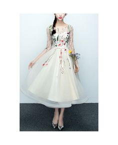 Get 10% off now! Buy floral champagne tulle party dress with sheer sleeves at cheap price online. Free stable shipping and pro custom service since 2009. Cream Dress With Sheer Bodice For Evening, Cream Tulle Skirt Dress For Spring, Cream Dress With Sheer Bodice, Prom Season Organza Dress With Sheer Sleeves, Organza Prom Dress With Sheer Sleeves, Long Sleeve Organza Dresses For Spring, Organza Dress With Sheer Sleeves For Prom, Spring Long Sleeve Organza Dresses, Spring Organza Dress With Long Sleeves