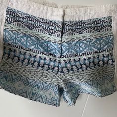 Brand New Never Worn! So Pretty And Perfect As A Beach Cover Up Or Just In Any Outfit! Patterned Summer Vacation Bottoms, Patterned Summer Bottoms For Vacation, Patterned Bottoms For Summer Vacation, Beachy Blue Shorts, Beachy Blue Bottoms With Short Shape, Beachy Blue Short Bottoms, Blue Bohemian Shorts For The Beach, Bohemian Blue Shorts For The Beach, Blue Bohemian Shorts For Beach