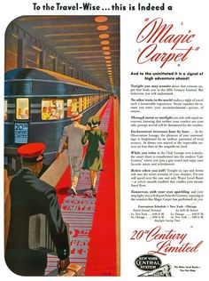 an old advertisement for the new york and western railway line, with people walking on the platform