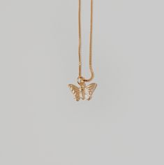 This butterfly necklace will add a delicate touch to any look with its chain and pendant. Treat yourself or a loved one to a unique piece of jewelry today! ∙ D E T A I LS ∙- 18k Gold Filled- 18 inches in length- Box Chain - Hypoallergenic (lead + nickel free) ∙ G O L D ∙ F I L L E D ∙ Gold-filled components contain 100+ times more real gold than gold-plated components and are both durable and tarnish resistant. It is more affordable and accessible than solid gold but higher quality than gold plated. Butterfly Shaped Rose Gold Jewelry Gift, Butterfly Shaped Rose Gold Jewelry For Gifts, Rose Gold Butterfly Jewelry For Gifts, Rose Gold Butterfly Jewelry Gift, Yellow Gold Butterfly Charm Jewelry For Everyday, Rose Gold Butterfly Charm Jewelry As Gift, Rose Gold Jewelry With Butterfly Charm As Gift, Yellow Gold Jewelry With Butterfly Charm For Everyday, Everyday Yellow Gold Jewelry With Butterfly Charm