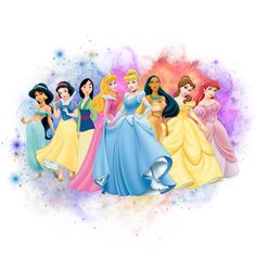 the disney princesses are all lined up together