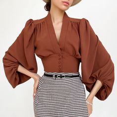 F00005821-203 Shirts Style, Shirt Blouses Women's, Neck Women, Long Sleeved Shirt, Elegant Blouses, Women Shirts Blouse, Women Shirt, Lantern Sleeve, Lantern Sleeves