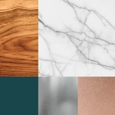 four different types of wood and marble with the same color as it appears in this image