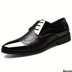 Russoo - Classic Formal Color Block Mens Pointed Toe Dress Shoes Ideal for Weddings, Business, and Parties Wedding Dress Shoes With Pointed Toe For Spring, Wedding Dress Shoes For Spring With Pointed Toe, Spring Wedding Round Toe Dress Shoes, Spring Wedding Dress Shoes With Round Toe, Elegant Spring Wedding Dress Shoes, Elegant Black Dress Shoes For Groom, Spring Formal Wedding Shoes Lace-up, Black Wedding Shoes For Spring Formal, Fitted Pointed Toe Wedding Dress Shoes