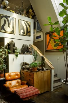 a living room filled with furniture and plants