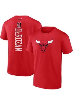 Show support for your favorite player in this Chicago Bulls Red Playmaker Demar DeRozan Short Sleeve Player Tee! This Player T Shirt features a screen printed team logo on the front, player name and number screen printed vertically on the back below secondary team logo, so everyone will know you cheer for Chicago, Demar DeRozan! This is the perfect Bulls Player Tee for wearing from every day to game day. Go Bulls! Screen printed team logo on chest, Screen printed player number on front, Screen p Red Graphic Print T-shirt For Fan Events, University Red Crew Neck Fan Apparel Top, Sporty Tops With Team Logo For Fan Events, Fan Apparel Crew Neck Shirt With Team Logo, University Red Crew Neck Tops For Fans, Sporty Screen Print Tops For Fan Events, Sporty Cotton Tops For Fan Events, University Red Crew Neck Top For Fan Gear, Short Sleeve Tops With Team Name For Fan Events