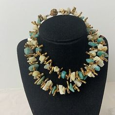 VTG Miriam Haskell Agate Shell Gold Plated Branch Spacers Necklace Signed Rare!  | eBay Double Strand Necklace With Natural Stones, Elegant Multi-strand Turquoise Gemstone Necklace, Luxury Agate Gemstone Beads Necklace, Luxury Handmade Jade Necklace, Elegant Agate Beaded Necklace With Stones, Multi-strand Agate Beaded Necklaces, Double Strand Agate Beaded Necklaces, Double Strand Agate Beaded Necklace, Elegant Double Strand Turquoise Necklace