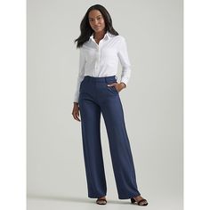 Add a little extra personality to your business casual wardrobe with the Lee® Ultra Lux Comfort Pant. These slacks are built to combine the best of style and comfort, with a sleek design that feels more like wearing lounge wear to the office. They come with a wide leg that fits perfectly all the way to the waist, and gives your legs plenty of room to move. Pair them with a flowy blouse for a look that's as comfortable as it is stylish. 67% Rayon, 28% Nylon, 5% Spandex. Emperor Navy. 2 W / 33 Inc Relaxed Fit Wide-leg Dress Pants For Workwear, Casual Wide-leg Dress Pants For Office Wear, Casual Office Wide Leg Ankle-length Pants, Casual Wide Leg Ankle-length Pants For Office, Casual Ankle-length Wide Leg Office Pants, Versatile Straight Leg Business Casual Dress Pants, Tailored Office Lady Pants, Versatile Straight Leg Dress Pants For Business Casual, Tailored Bottoms For Office Wear